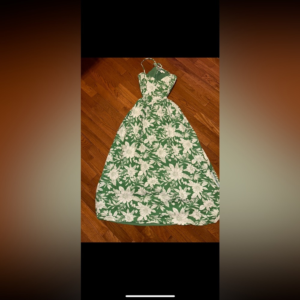 American Eagle Dress Floral Cut Out Corset Midi Cotton Linen Blend Green
Size M